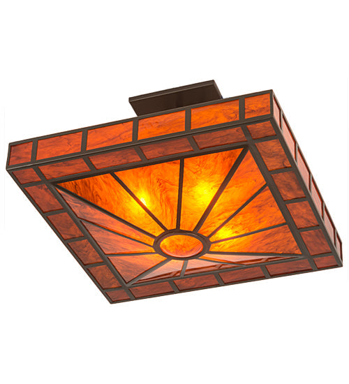 Meyda Lighting Mission 34" 4-Light Bronze Prime Semi-flush Mount Light With Orange Maduro Idalight Shade