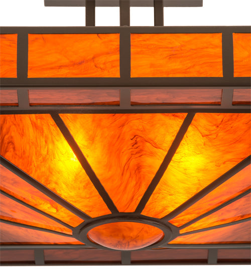 Meyda Lighting Mission 34" 4-Light Bronze Prime Semi-flush Mount Light With Orange Maduro Idalight Shade