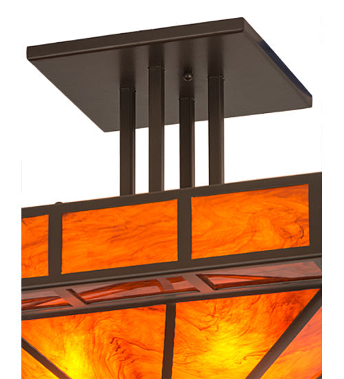 Meyda Lighting Mission 34" 4-Light Bronze Prime Semi-flush Mount Light With Orange Maduro Idalight Shade