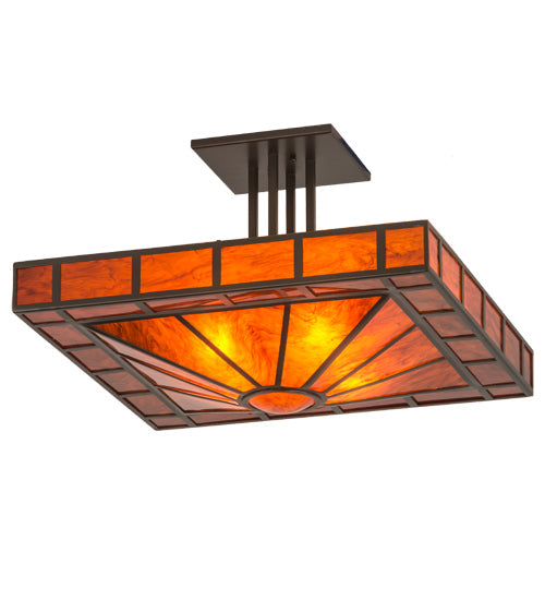 Meyda Lighting Mission 34" 4-Light Bronze Prime Semi-flush Mount Light With Orange Maduro Idalight Shade