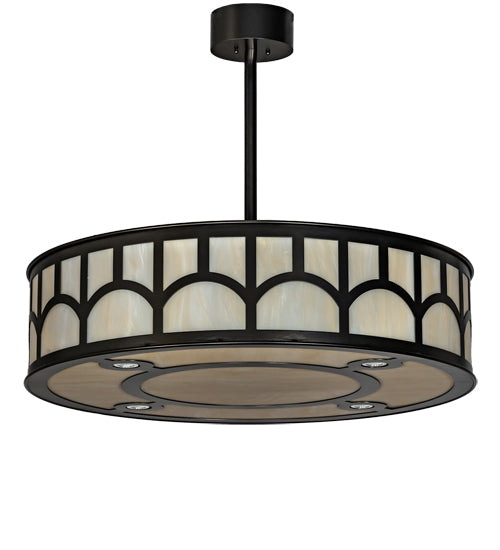 Meyda Lighting Mission 37" 12-Light Exterior Oil Rubbed Bronze Hill Top Pendant Light With Beige Sahara Taupe Idalight Shade