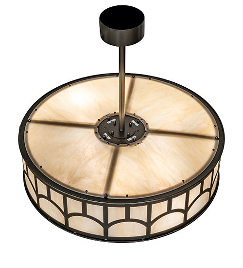 Meyda Lighting Mission 37" 12-Light Exterior Oil Rubbed Bronze Hill Top Pendant Light With Beige Sahara Taupe Idalight Shade