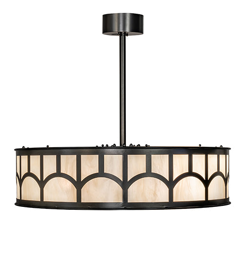 Meyda Lighting Mission 37" 12-Light Exterior Oil Rubbed Bronze Hill Top Pendant Light With Beige Sahara Taupe Idalight Shade