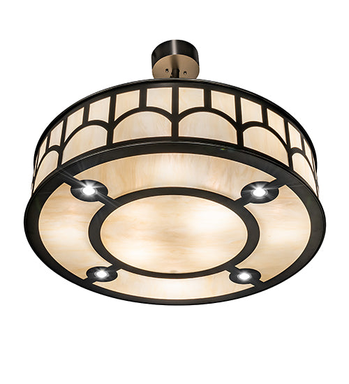 Meyda Lighting Mission 37" 12-Light Exterior Oil Rubbed Bronze Hill Top Pendant Light With Beige Sahara Taupe Idalight Shade