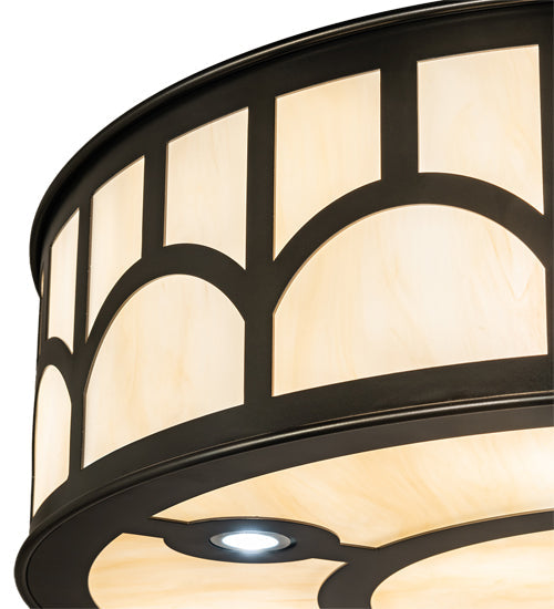 Meyda Lighting Mission 37" 12-Light Exterior Oil Rubbed Bronze Hill Top Pendant Light With Beige Sahara Taupe Idalight Shade