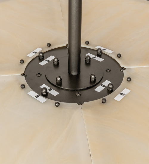 Meyda Lighting Mission 37" 12-Light Exterior Oil Rubbed Bronze Hill Top Pendant Light With Beige Sahara Taupe Idalight Shade