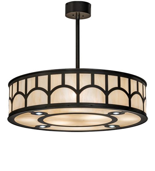 Meyda Lighting Mission 37" 12-Light Exterior Oil Rubbed Bronze Hill Top Pendant Light With Beige Sahara Taupe Idalight Shade