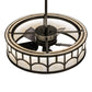Meyda Lighting Mission 37" LED Exterior Oil Rubbed Bronze Hill Top Chandelier With Beige Sahara Taupe Idalight Shade and Fan