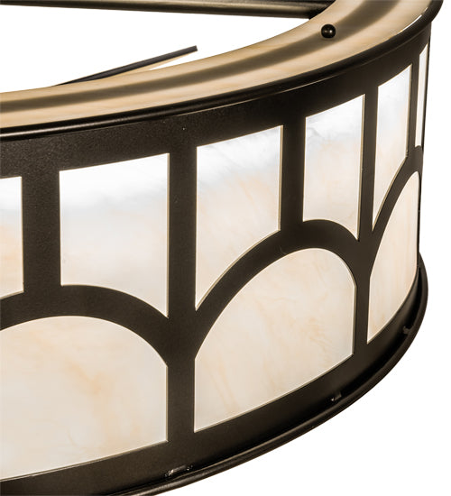 Meyda Lighting Mission 37" LED Exterior Oil Rubbed Bronze Hill Top Chandelier With Beige Sahara Taupe Idalight Shade and Fan