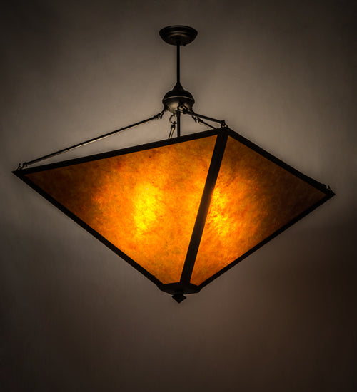 Meyda Lighting Mission 42" 4-Light Black Prime Inverted Pendant Light With Amber Mica Shade Glass