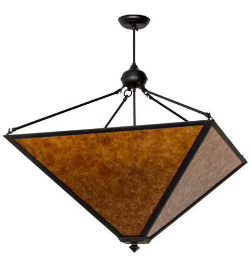Meyda Lighting Mission 42" 4-Light Black Prime Inverted Pendant Light With Amber Mica Shade Glass