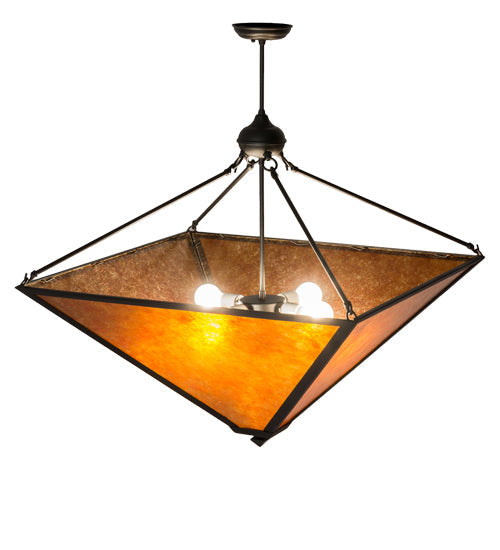 Meyda Lighting Mission 42" 4-Light Black Prime Inverted Pendant Light With Amber Mica Shade Glass