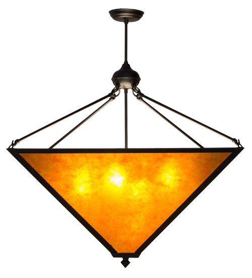 Meyda Lighting Mission 42" 4-Light Black Prime Inverted Pendant Light With Amber Mica Shade Glass