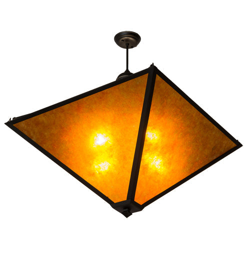 Meyda Lighting Mission 42" 4-Light Black Prime Inverted Pendant Light With Amber Mica Shade Glass