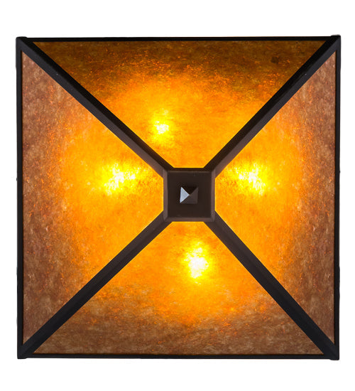 Meyda Lighting Mission 42" 4-Light Black Prime Inverted Pendant Light With Amber Mica Shade Glass