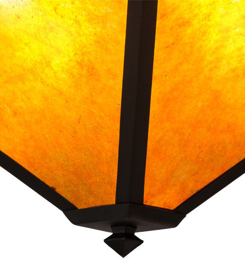 Meyda Lighting Mission 42" 4-Light Black Prime Inverted Pendant Light With Amber Mica Shade Glass