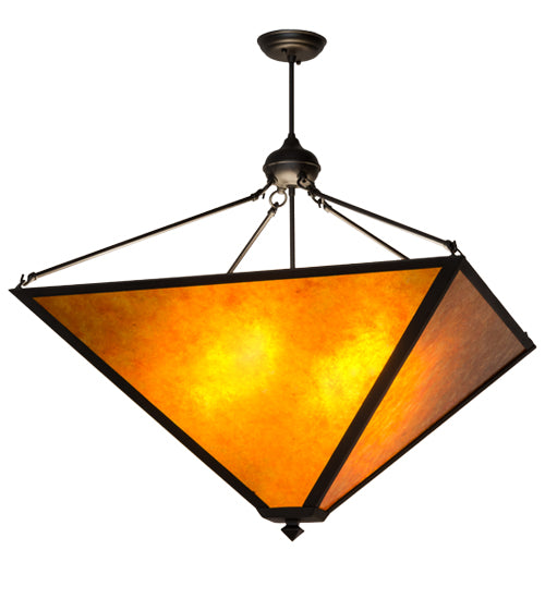 Meyda Lighting Mission 42" 4-Light Black Prime Inverted Pendant Light With Amber Mica Shade Glass