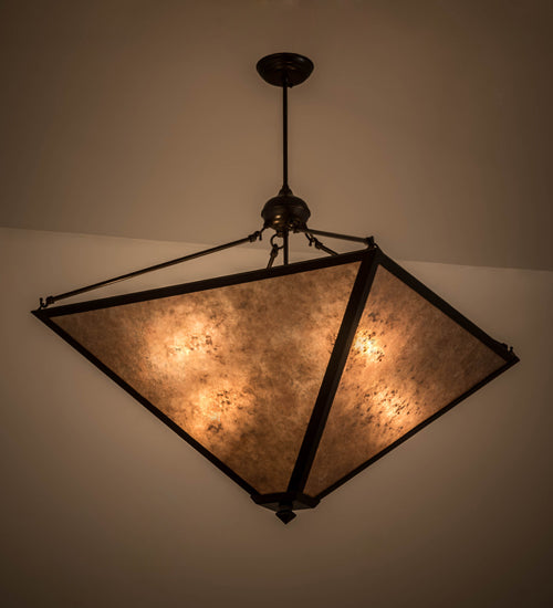 Meyda Lighting Mission 42" 4-Light Timeless Bronze Prime Inverted Pendant Light With Silver Mica Shade Glass