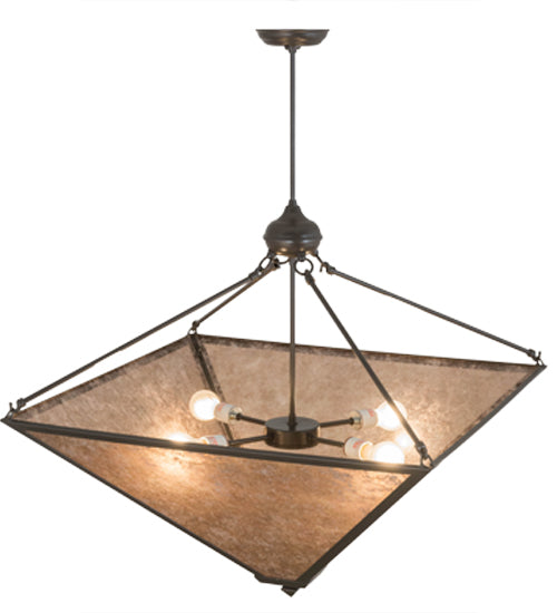 Meyda Lighting Mission 42" 4-Light Timeless Bronze Prime Inverted Pendant Light With Silver Mica Shade Glass