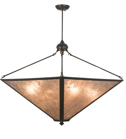 Meyda Lighting Mission 42" 4-Light Timeless Bronze Prime Inverted Pendant Light With Silver Mica Shade Glass