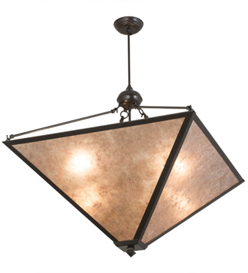 Meyda Lighting Mission 42" 4-Light Timeless Bronze Prime Inverted Pendant Light With Silver Mica Shade Glass