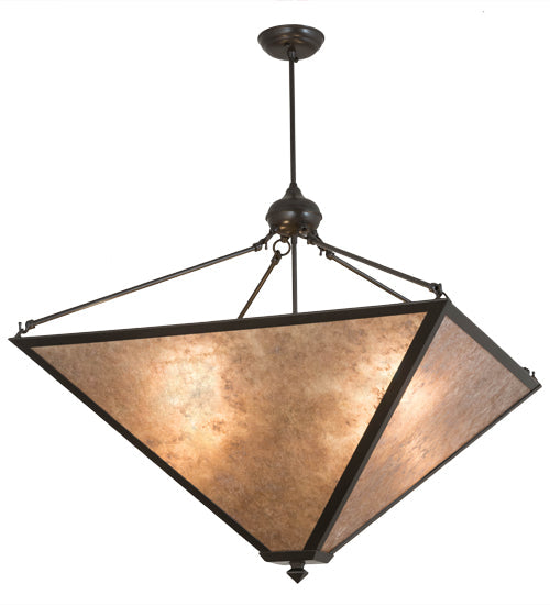 Meyda Lighting Mission 42" 4-Light Timeless Bronze Prime Inverted Pendant Light With Silver Mica Shade Glass