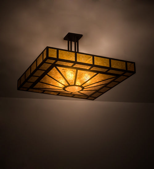Meyda Lighting Mission 43" 4-Light Oil Rubbed Bronze Prime Semi-flush Mount Light With Amber Mica Shade Glass
