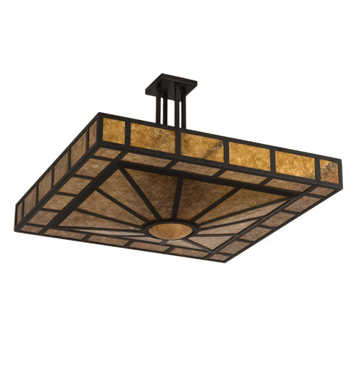 Meyda Lighting Mission 43" 4-Light Oil Rubbed Bronze Prime Semi-flush Mount Light With Amber Mica Shade Glass