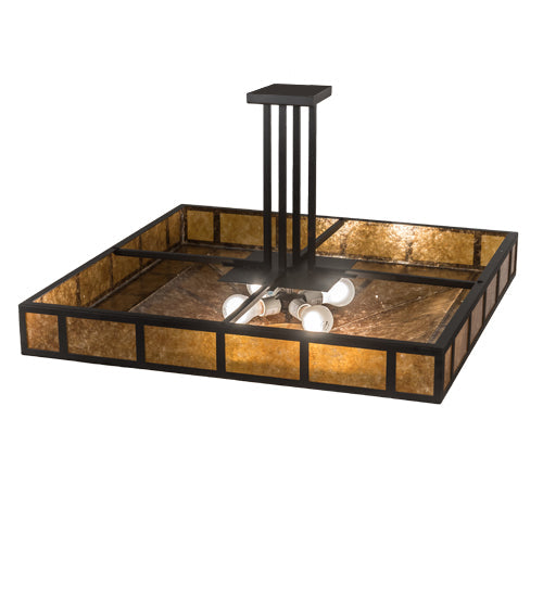 Meyda Lighting Mission 43" 4-Light Oil Rubbed Bronze Prime Semi-flush Mount Light With Amber Mica Shade Glass