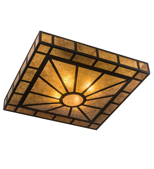 Meyda Lighting Mission 43" 4-Light Oil Rubbed Bronze Prime Semi-flush Mount Light With Amber Mica Shade Glass