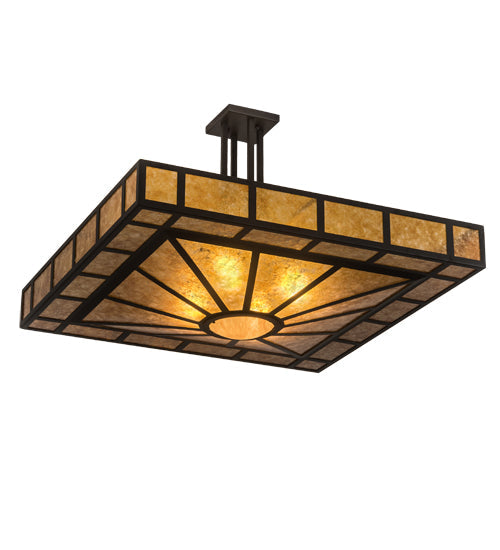 Meyda Lighting Mission 43" 4-Light Oil Rubbed Bronze Prime Semi-flush Mount Light With Amber Mica Shade Glass