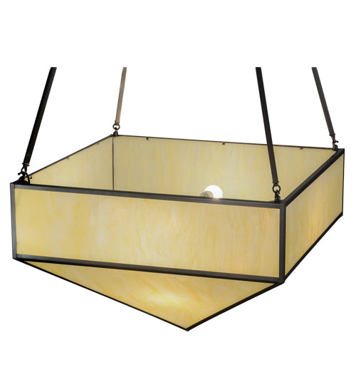 Meyda Lighting Mission 43" 8-Light Craftsman Brown Prime Inverted Pendant Light With Beige Botticino Idalight Shade Glass