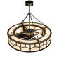 Meyda Lighting Mission 44" 12-Light Exterior Oil Rubbed Bronze Hill Top Chandelier With Beige Sahara Taupe Idalight Shade With Fan