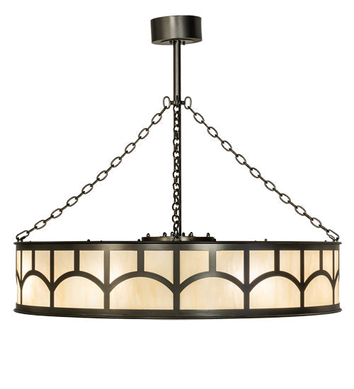 Meyda Lighting Mission 44" 12-Light Exterior Oil Rubbed Bronze Hill Top Chandelier With Beige Sahara Taupe Idalight Shade With Fan