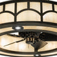 Meyda Lighting Mission 44" 12-Light Exterior Oil Rubbed Bronze Hill Top Chandelier With Beige Sahara Taupe Idalight Shade With Fan