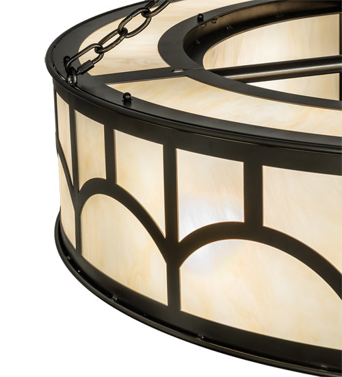 Meyda Lighting Mission 44" 12-Light Exterior Oil Rubbed Bronze Hill Top Chandelier With Beige Sahara Taupe Idalight Shade With Fan