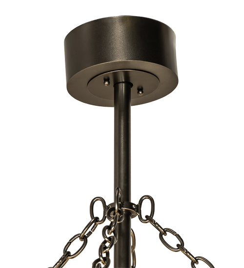 Meyda Lighting Mission 44" 12-Light Exterior Oil Rubbed Bronze Hill Top Chandelier With Beige Sahara Taupe Idalight Shade With Fan