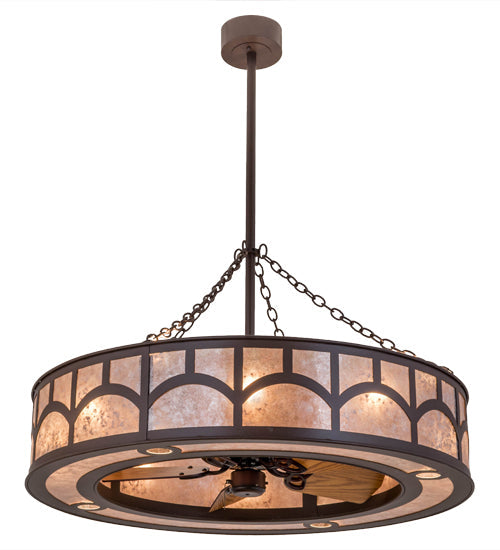 Meyda Lighting Mission 44" 16-Light Cafe Noir Hill Top Chandelier With Silver Mica Shade Glass