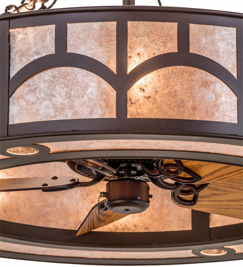 Meyda Lighting Mission 44" 16-Light Cafe Noir Hill Top Chandelier With Silver Mica Shade Glass