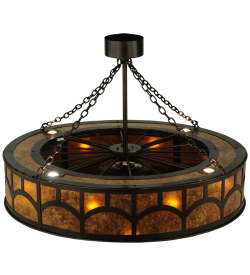 Meyda Lighting Mission 44"W x 30"H 16-Light Copper Vein Hill Top Chandelier With Amber Mica Shade Glass and Fan