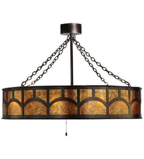 Meyda Lighting Mission 44"W x 72"H 16-Light Copper Vein Hill Top Chandelier With Amber Mica Shade Glass and Fan