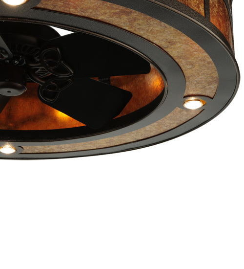 Meyda Lighting Mission 44"W x 72"H 16-Light Copper Vein Hill Top Chandelier With Amber Mica Shade Glass and Fan