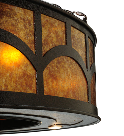 Meyda Lighting Mission 44"W x 72"H 16-Light Copper Vein Hill Top Chandelier With Amber Mica Shade Glass and Fan