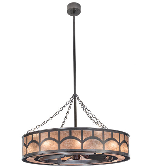 Meyda Lighting Mission 45" 16-Light Cosmic Silver Vein Hill Top Chandelier With Silver Mica Shade Glass and Fan