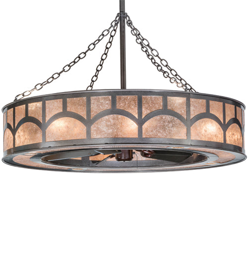 Meyda Lighting Mission 45" 16-Light Cosmic Silver Vein Hill Top Chandelier With Silver Mica Shade Glass and Fan