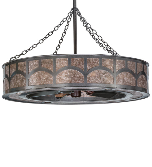 Meyda Lighting Mission 45" 16-Light Cosmic Silver Vein Hill Top Chandelier With Silver Mica Shade Glass and Fan