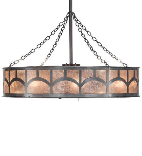 Meyda Lighting Mission 45" 16-Light Cosmic Silver Vein Hill Top Chandelier With Silver Mica Shade Glass and Fan