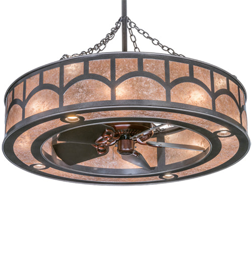 Meyda Lighting Mission 45" 16-Light Cosmic Silver Vein Hill Top Chandelier With Silver Mica Shade Glass and Fan