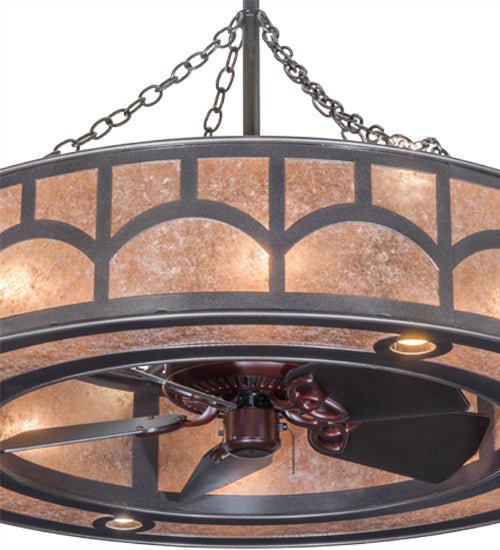 Meyda Lighting Mission 45" 16-Light Cosmic Silver Vein Hill Top Chandelier With Silver Mica Shade Glass and Fan