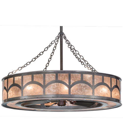 Meyda Lighting Mission 45" 16-Light Cosmic Silver Vein Hill Top Chandelier With Silver Mica Shade Glass and Fan